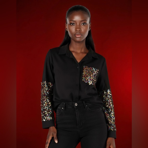 SHEIN Tops - SHEIN Black Sequin Blouse